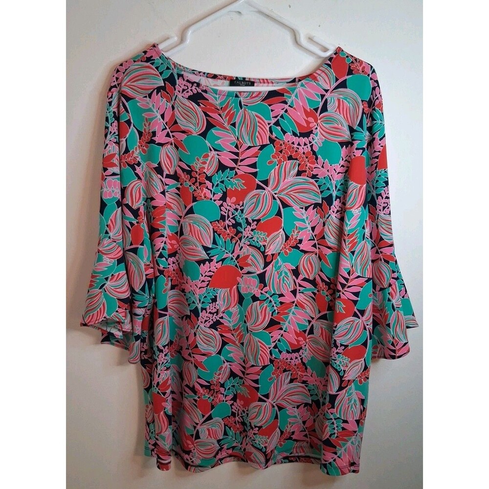 Talbots Floral Pullover Blouse Plus 2X Pink Multicolor Tropical Boho Peasant